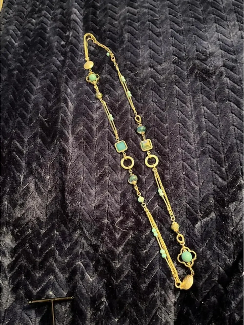 Gold Tone and Turquoise Beaded Necklace